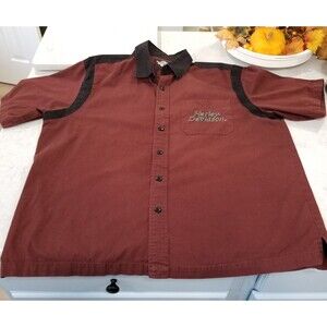 Y2k Harley Davidson Bowling shirt Button Up Embroidered Double sided READ